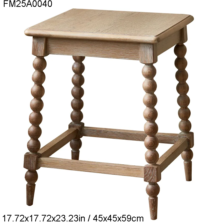 Vintage Distressed Solid Wood Bobbin Side Table, Farmhouse Square Accent End Table with Turned Spindle Legs, Rustic Weathered Nightstand for Living Room Bedroom Entryway