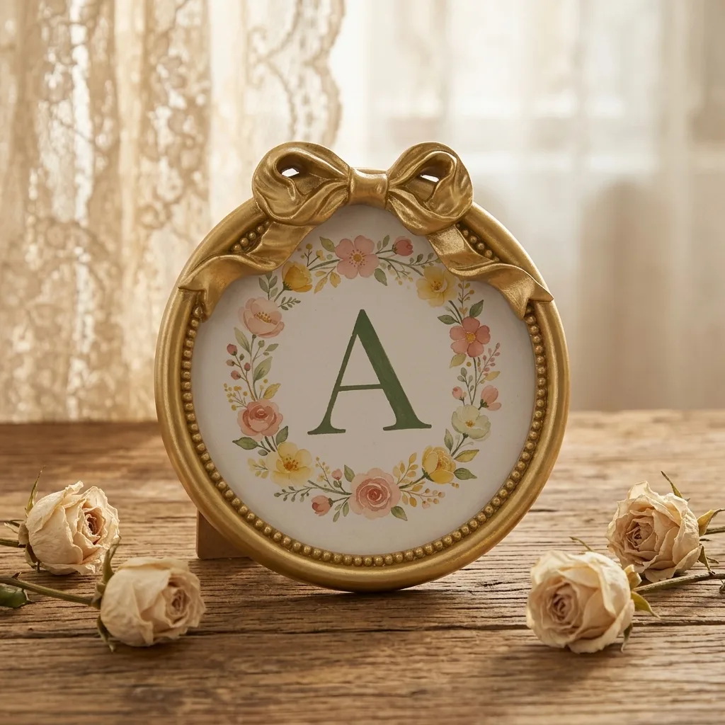Gold Bow Round Monogram Wall Plaque Floral Wreath Initial Letter A Wall Sign Vintage Resin Alphabet Wall Art Shabby Chic Home Wall Decor Custom Letter Gift