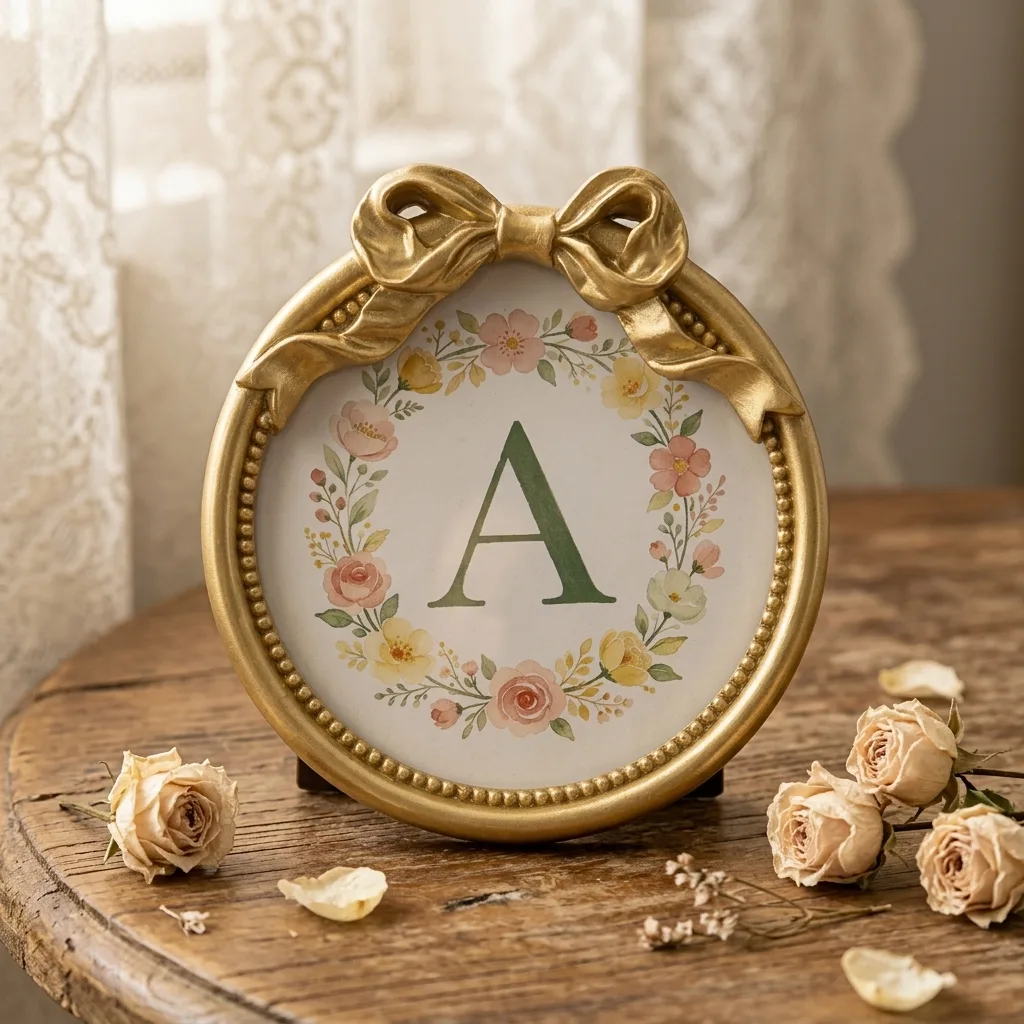 Gold Bow Round Monogram Wall Plaque Floral Wreath Initial Letter A Wall Sign Vintage Resin Alphabet Wall Art Shabby Chic Home Wall Decor Custom Letter Gift
