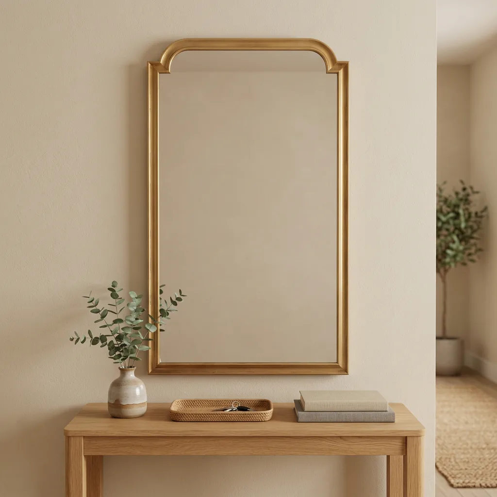 Vintage Gold Arched‑Top Wood Framed Wall Mirror Traditional Rectangular Accent Mirror, Decorative Wall Mirror for Entryway Living Room Bedroom Home Decor