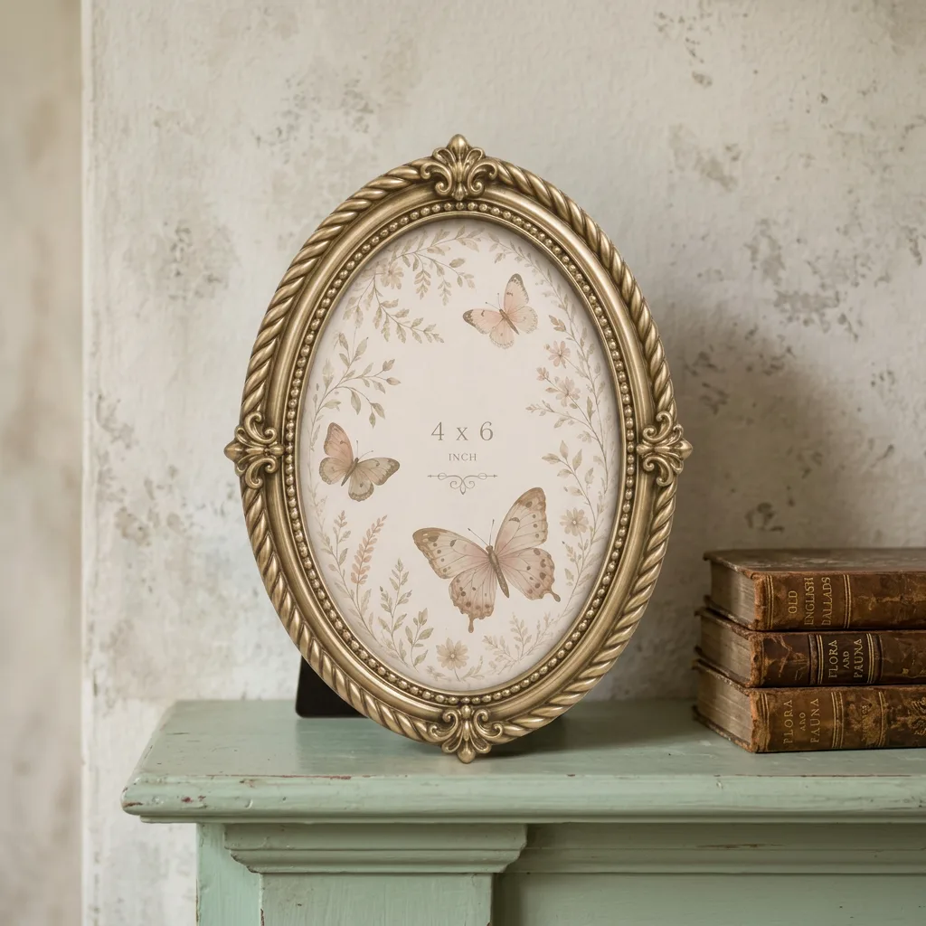 Ornate Vintage Oval 4x6 Picture Frame, Antique Gold Baroque Style Tabletop Photo Frame for Home Decor