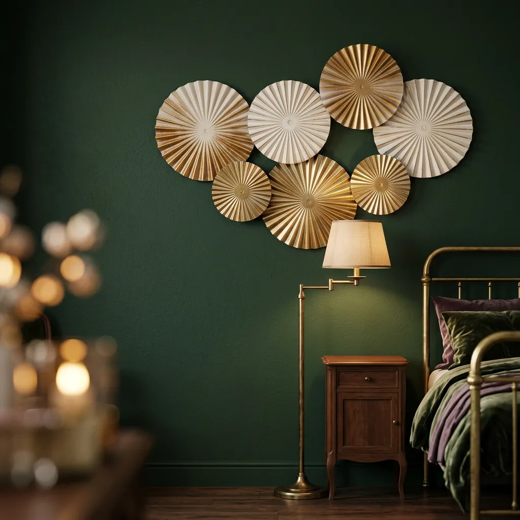 Gold & Off White Sunburst Metal Wall Art Set 7 Pieces Pleated Round Fan Wall Sculpture Modern Farmhouse Living Room Wall Hanging Decor