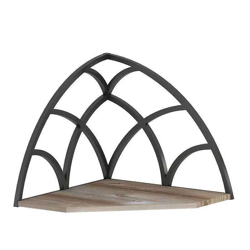 bathroom wooden and metal corner wall shelf