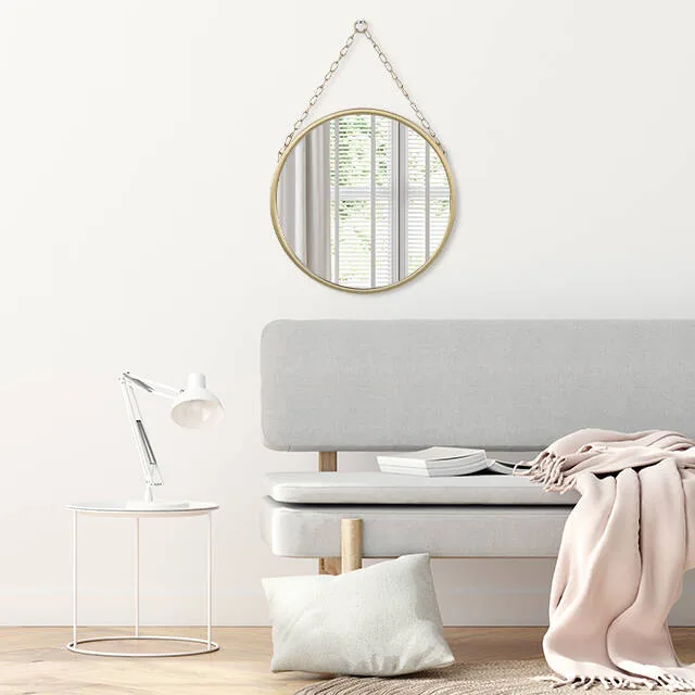 black/white/gold metal hanging round wall mirror