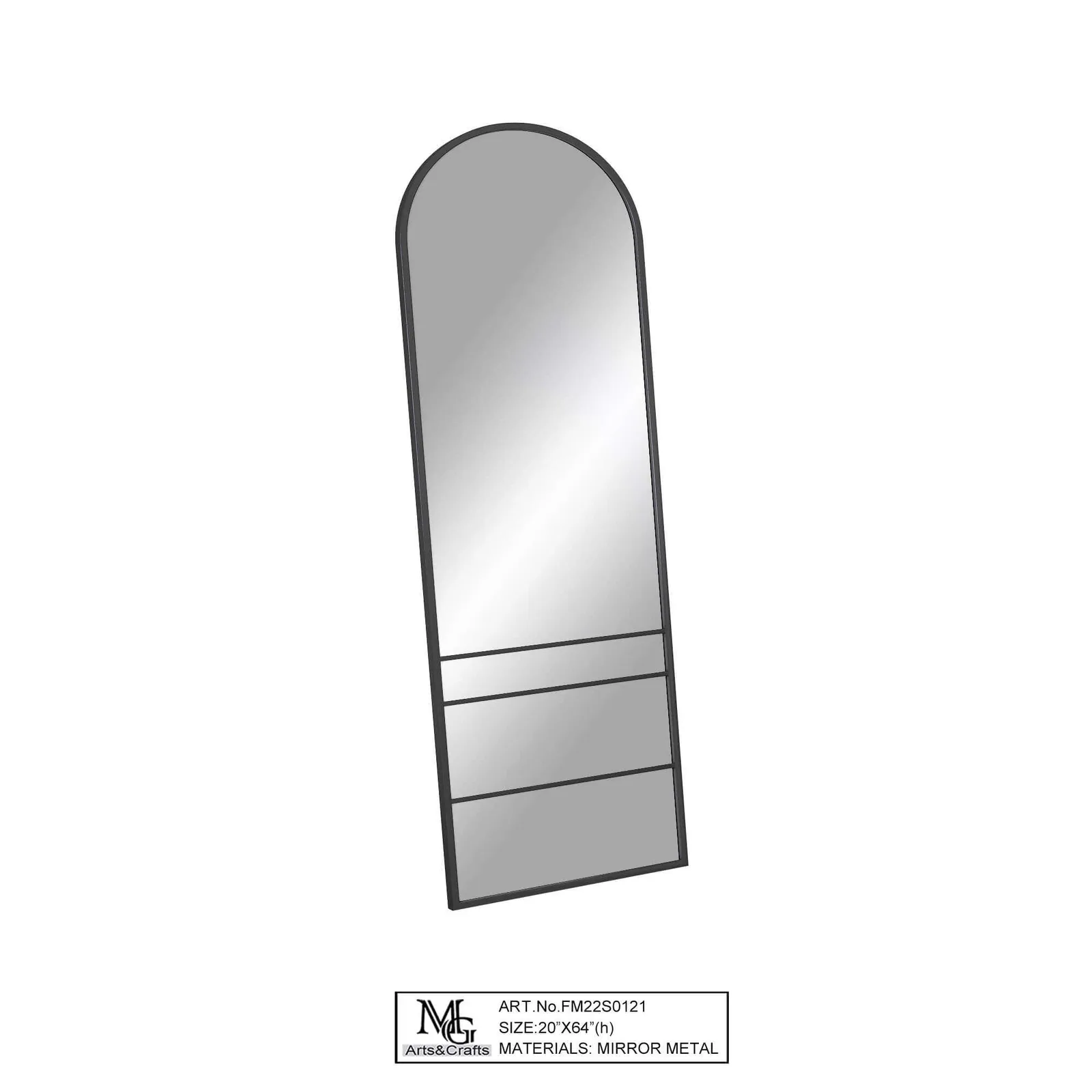 black/white/gold metal/wooden framed arch full length wall mirror