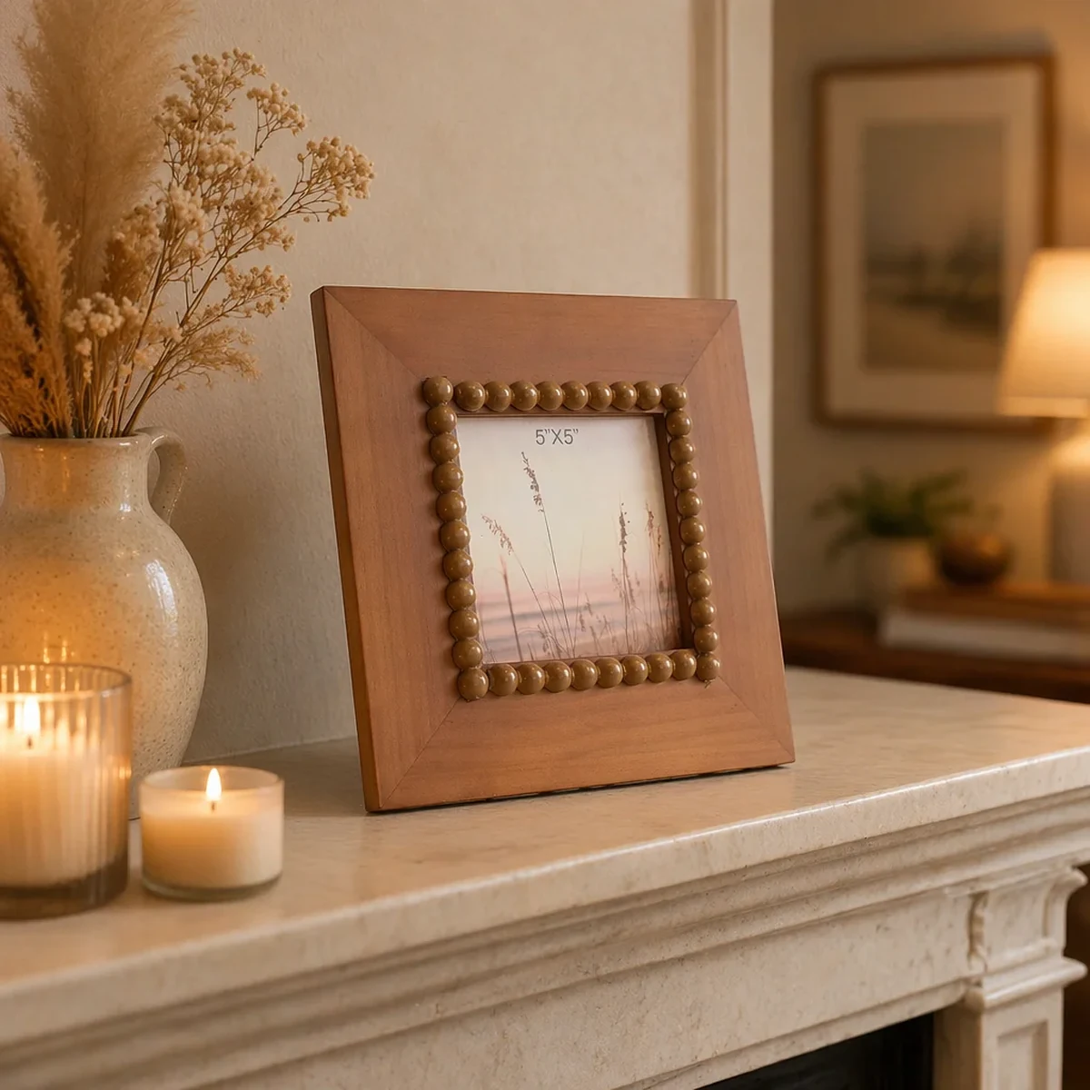 Vintage Solid Wood Square Beaded Picture Frame