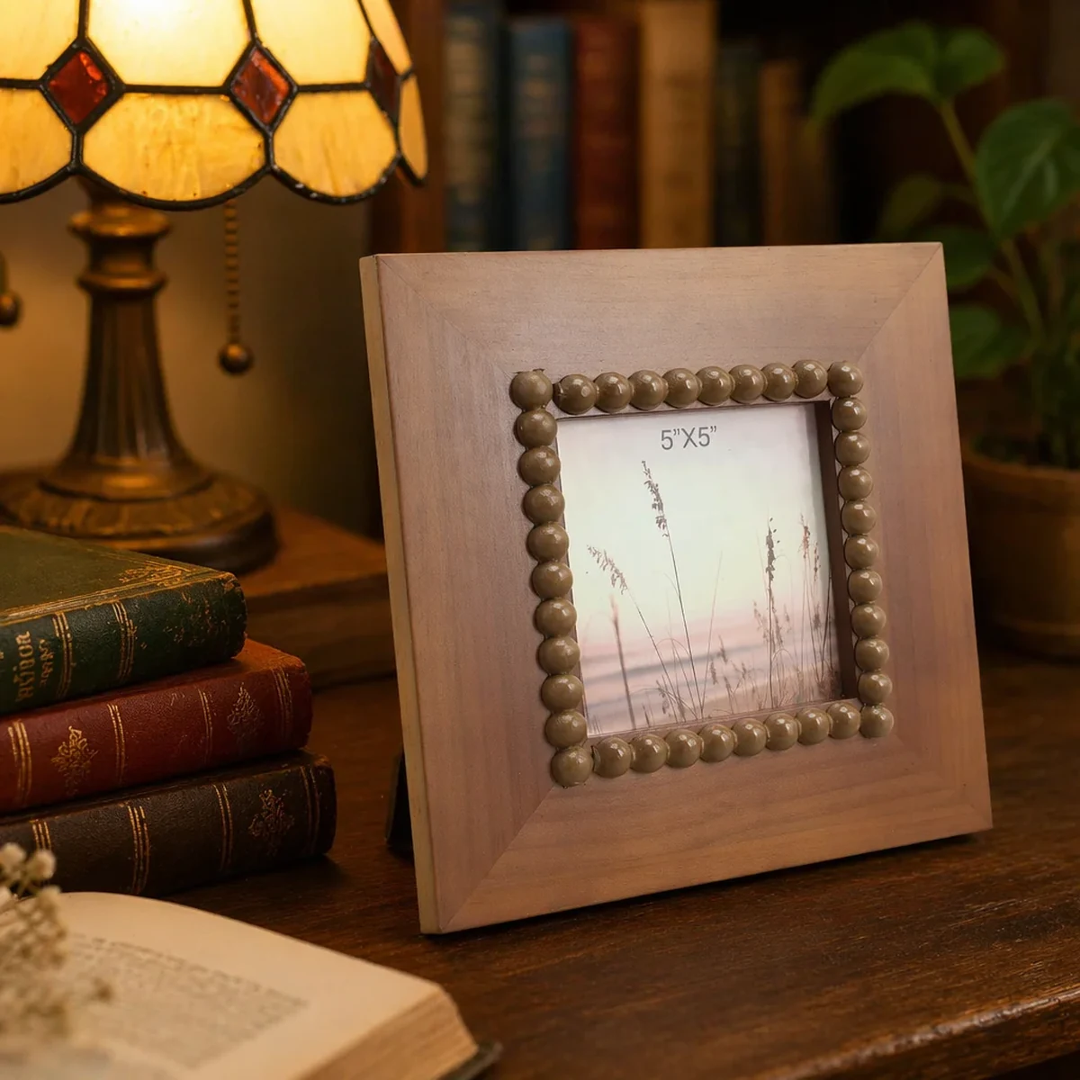 Vintage Solid Wood Square Beaded Picture Frame