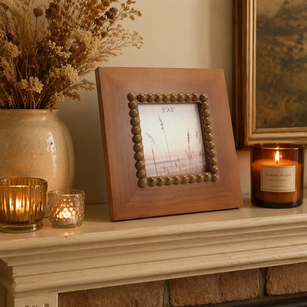Vintage Solid Wood Square Beaded Picture Frame