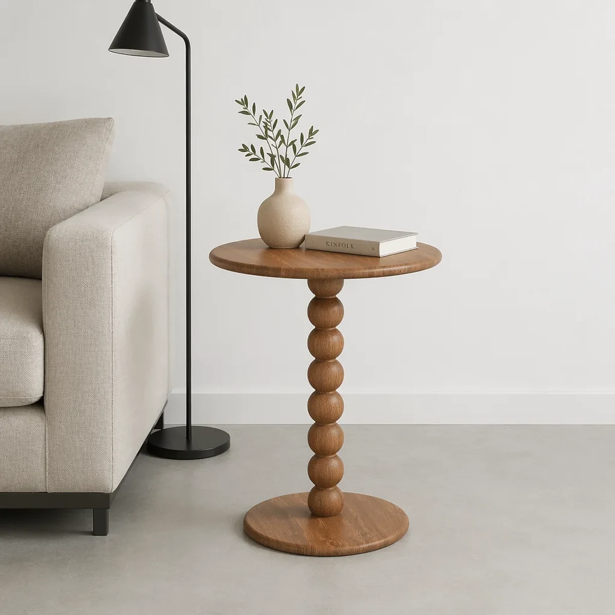 Farmhouse Solid Wood Round Beaded Accent Table