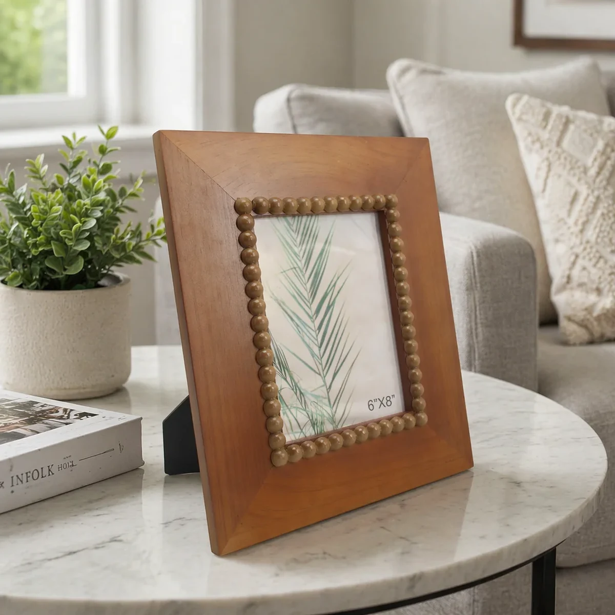 Vintage Solid Wood Beaded Picture Frame