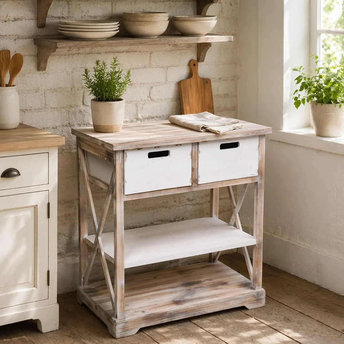 Farmhouse Solid Wood Console Side Accent Table
