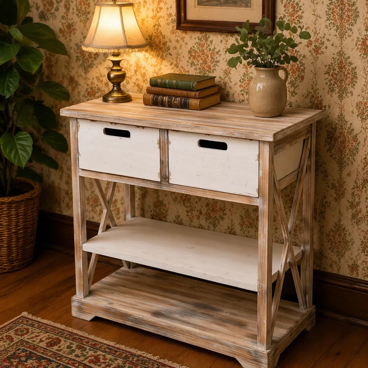 Farmhouse Solid Wood Console Side Accent Table