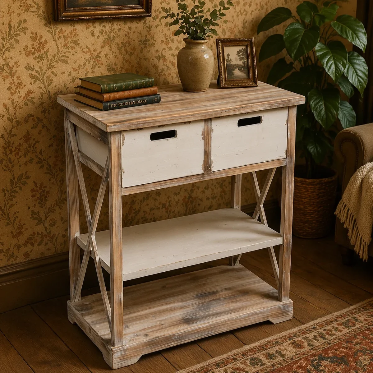 Farmhouse Solid Wood Console Side Accent Table