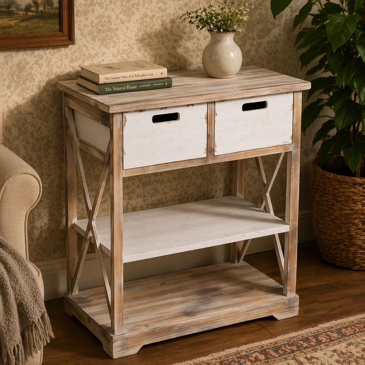 Farmhouse Solid Wood Console Side Accent Table