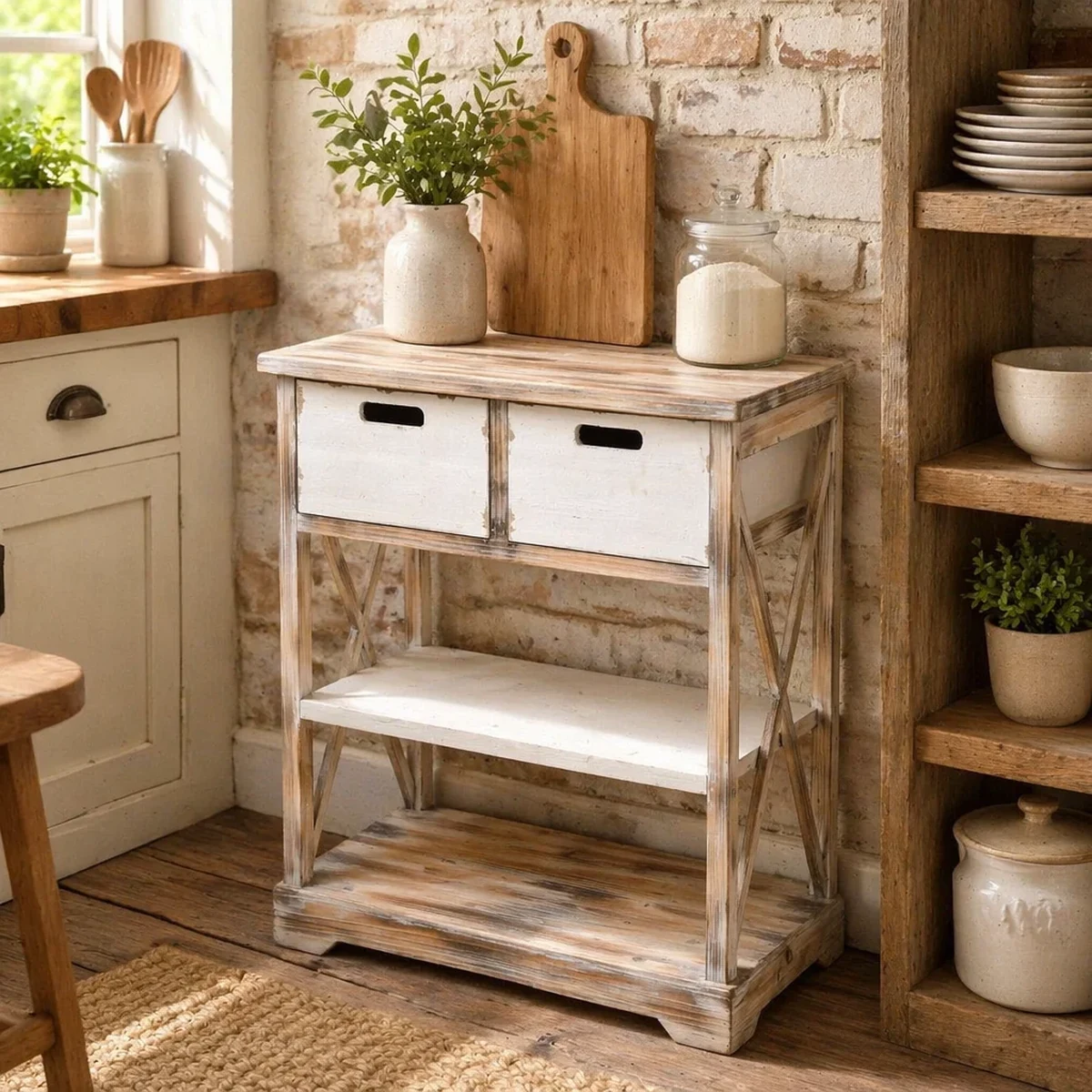 Farmhouse Solid Wood Console Side Accent Table