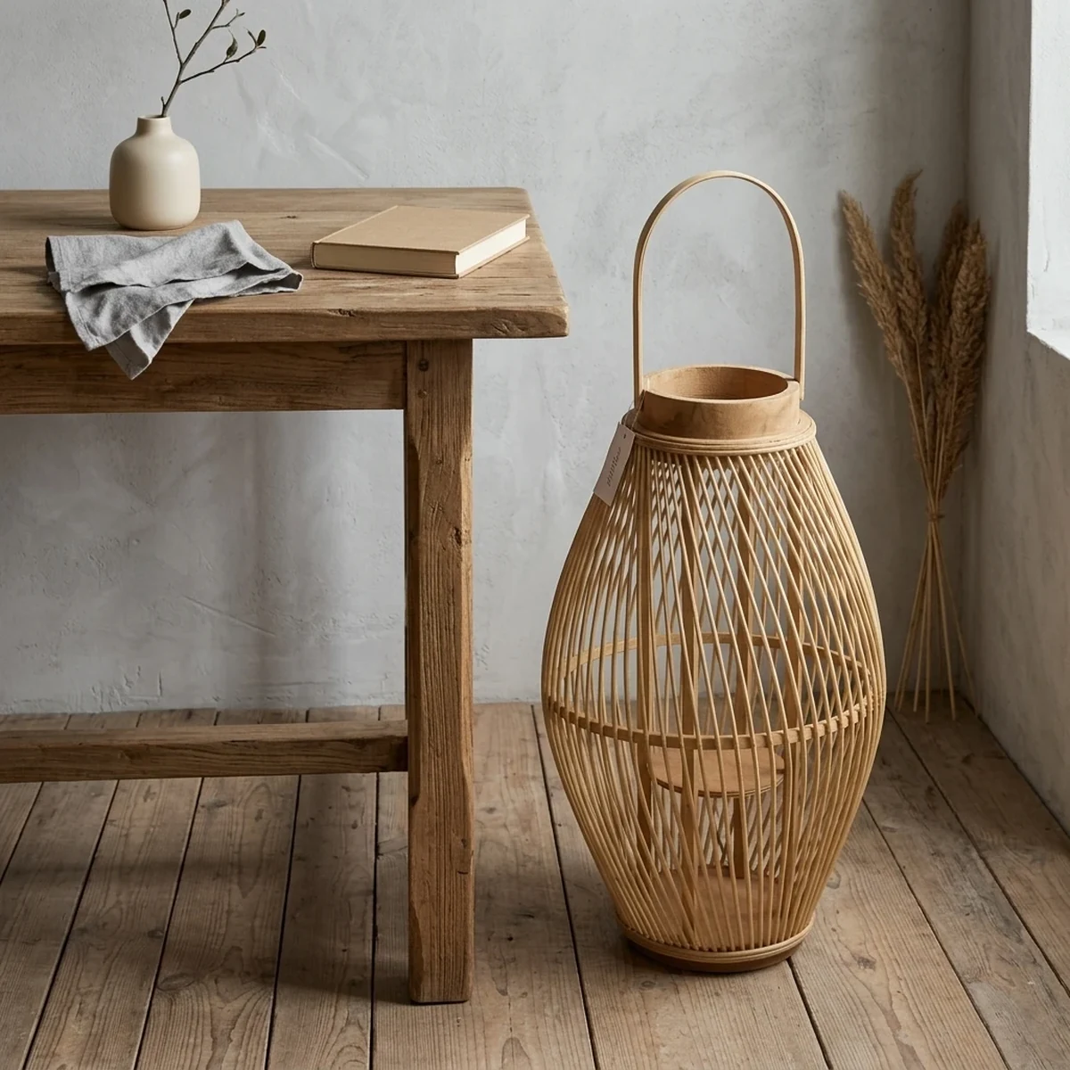 Rustic Rattan Woven Lantern Home Accent