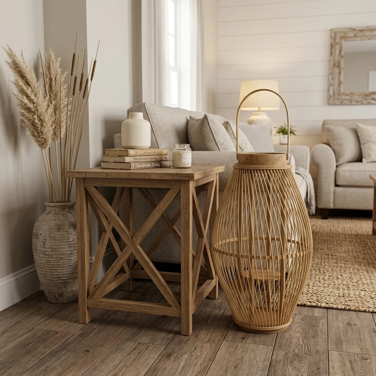 Rustic Rattan Woven Lantern Home Accent