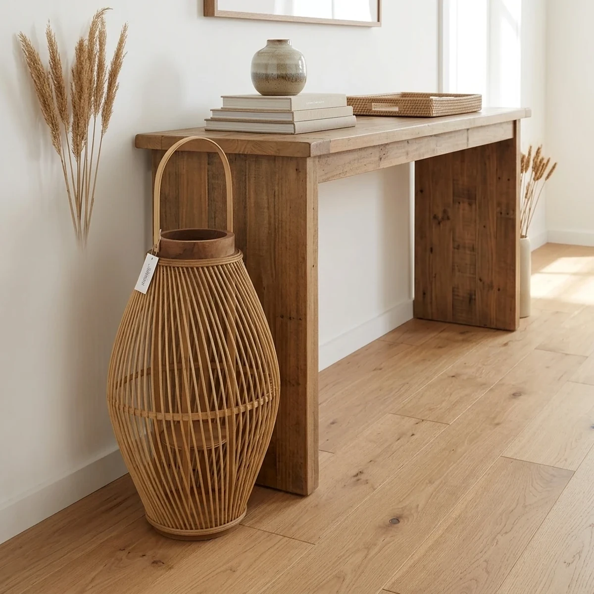 Rustic Rattan Woven Lantern Home Accent