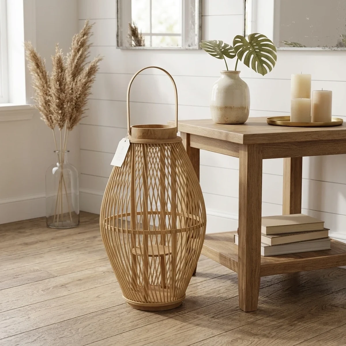 Rustic Rattan Woven Lantern Home Accent