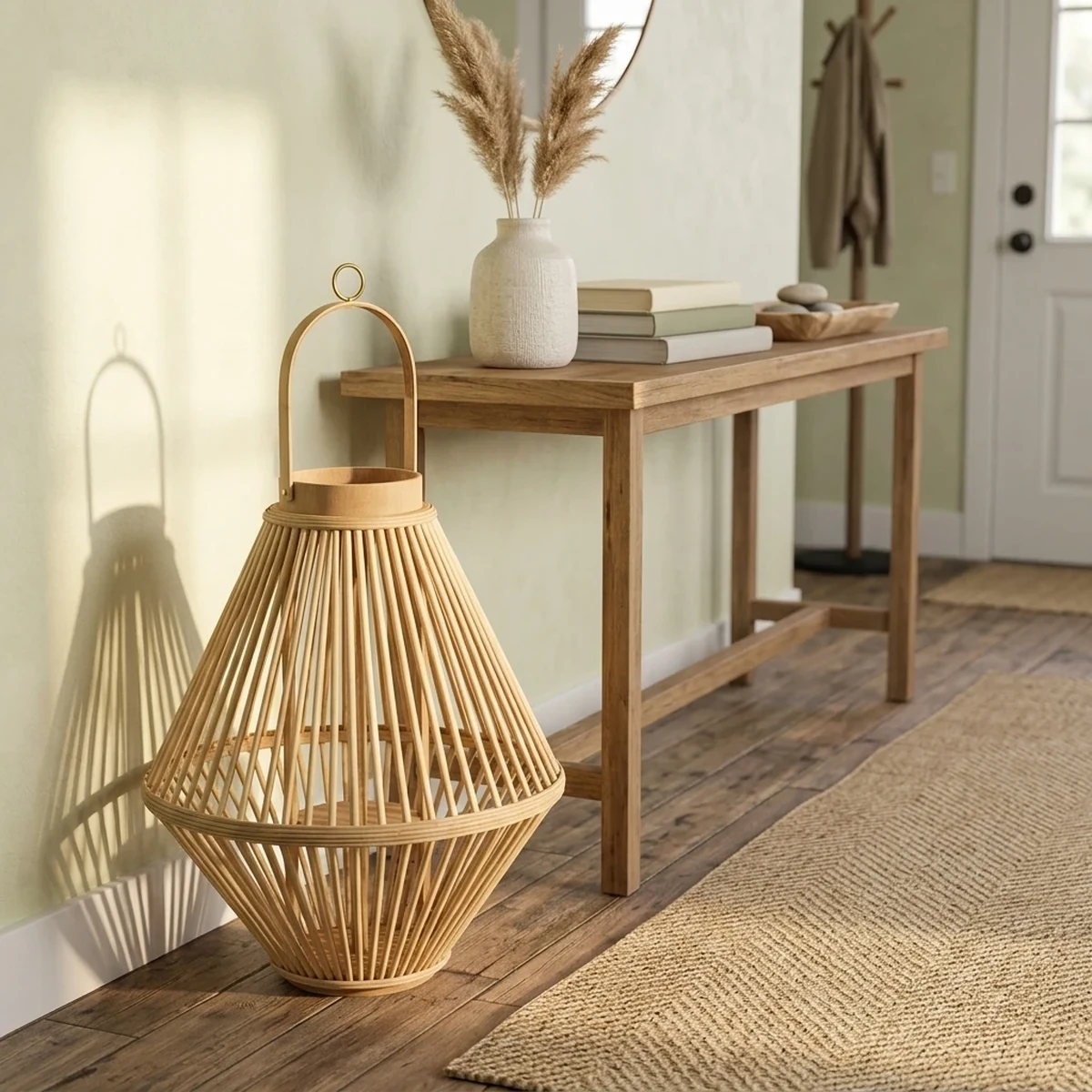 Rustic Rattan Woven Lantern Home Accent