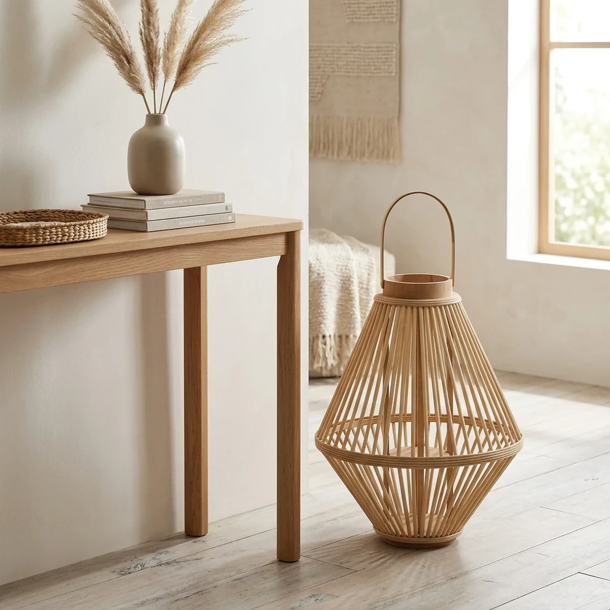 Rustic Rattan Woven Lantern Home Accent