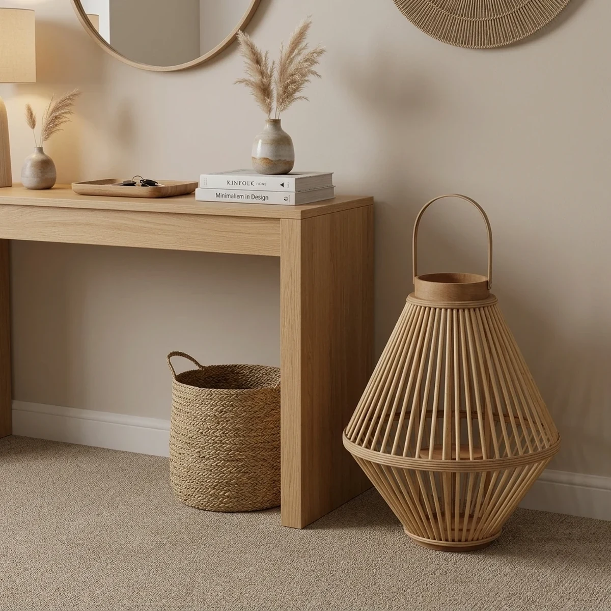 Rustic Rattan Woven Lantern Home Accent