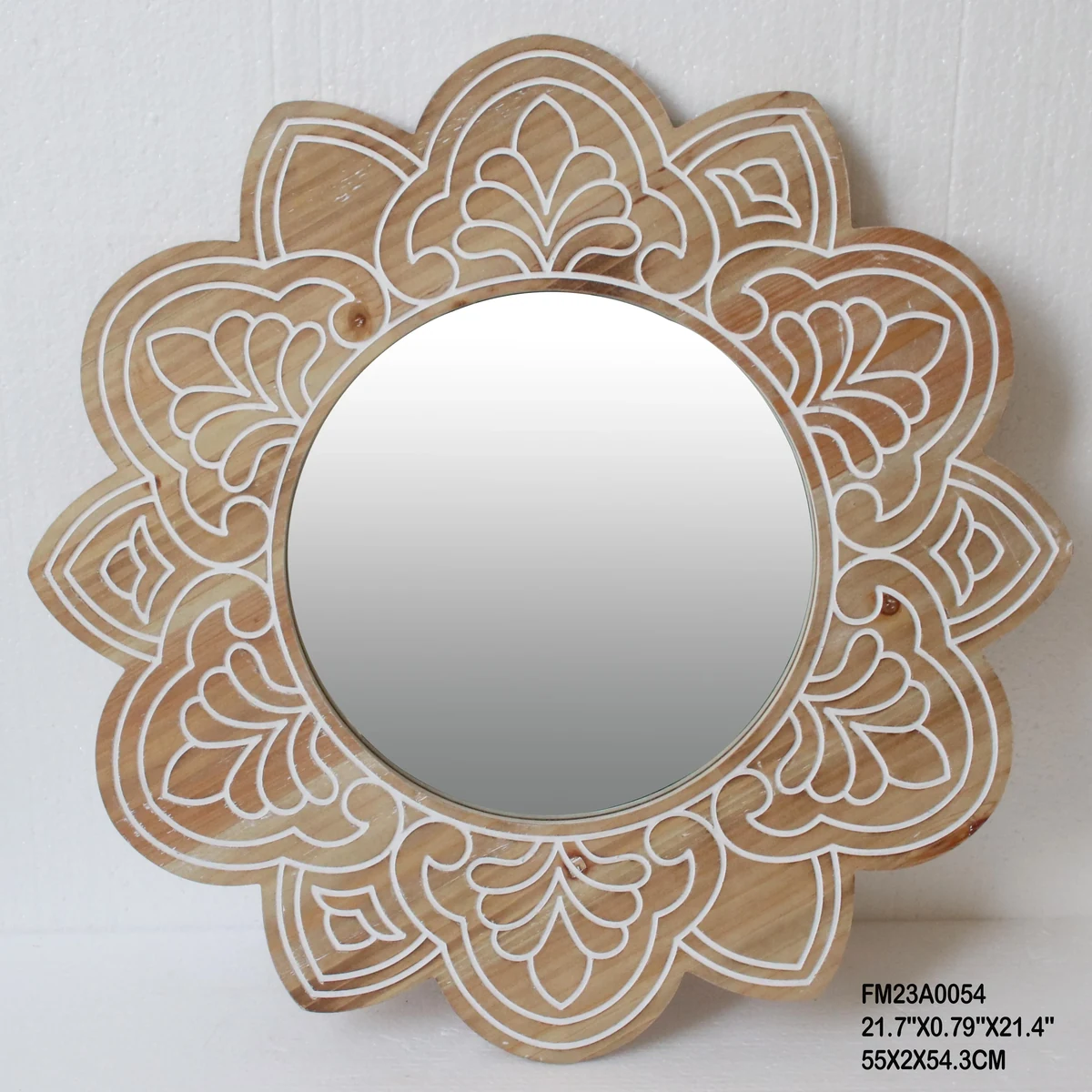 Art Deco Solid Wood Round Carved Round Wall Mirror