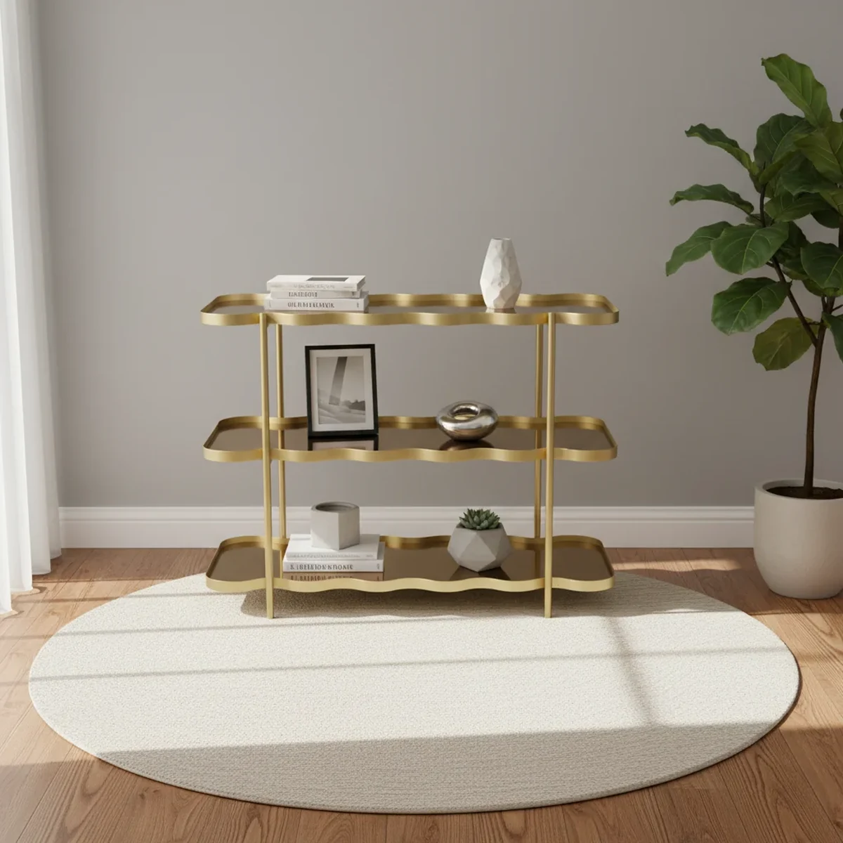 Minimalist Glass Wavy 3-Tier Floating Wall Shelf