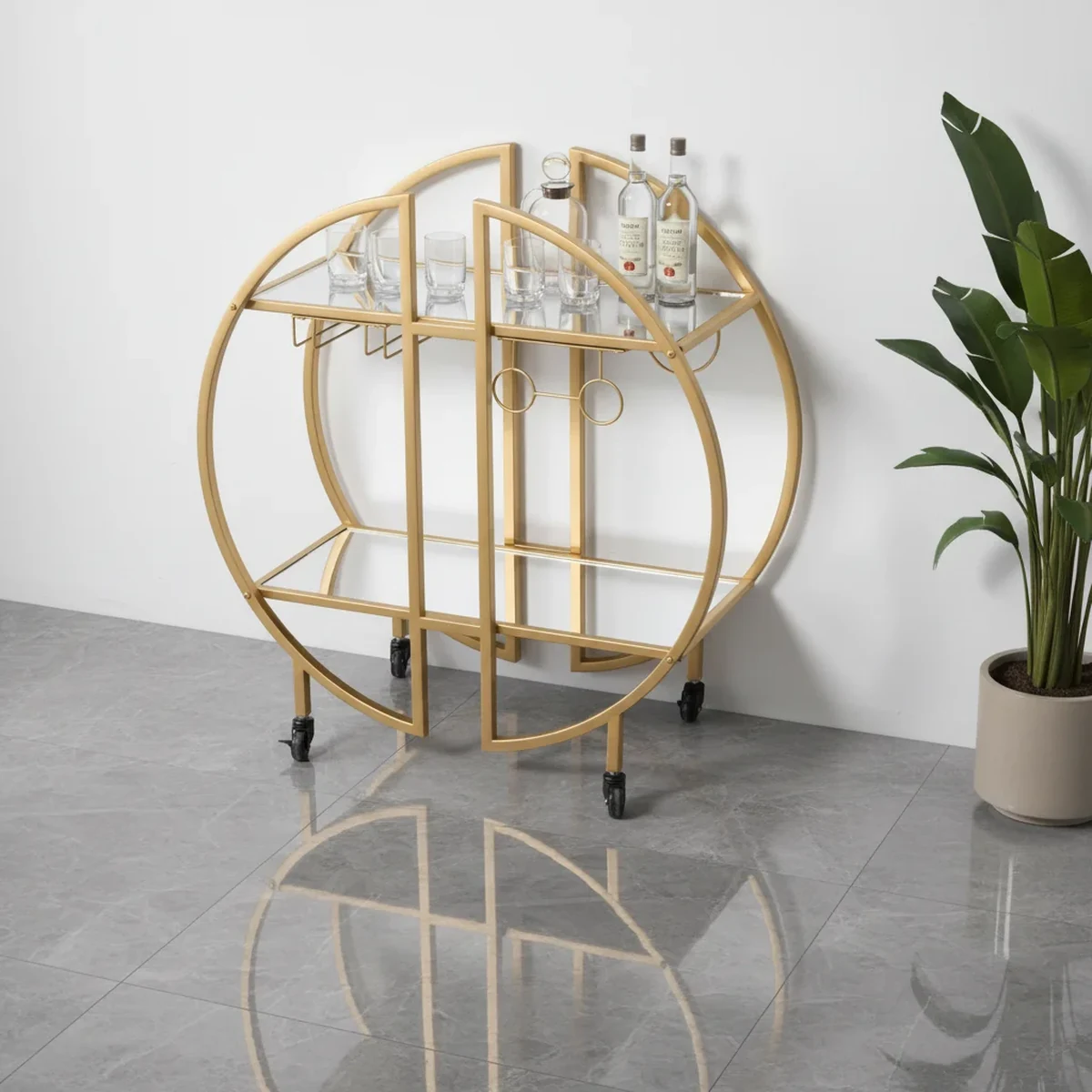 Modern Metal Carved Serving Cart