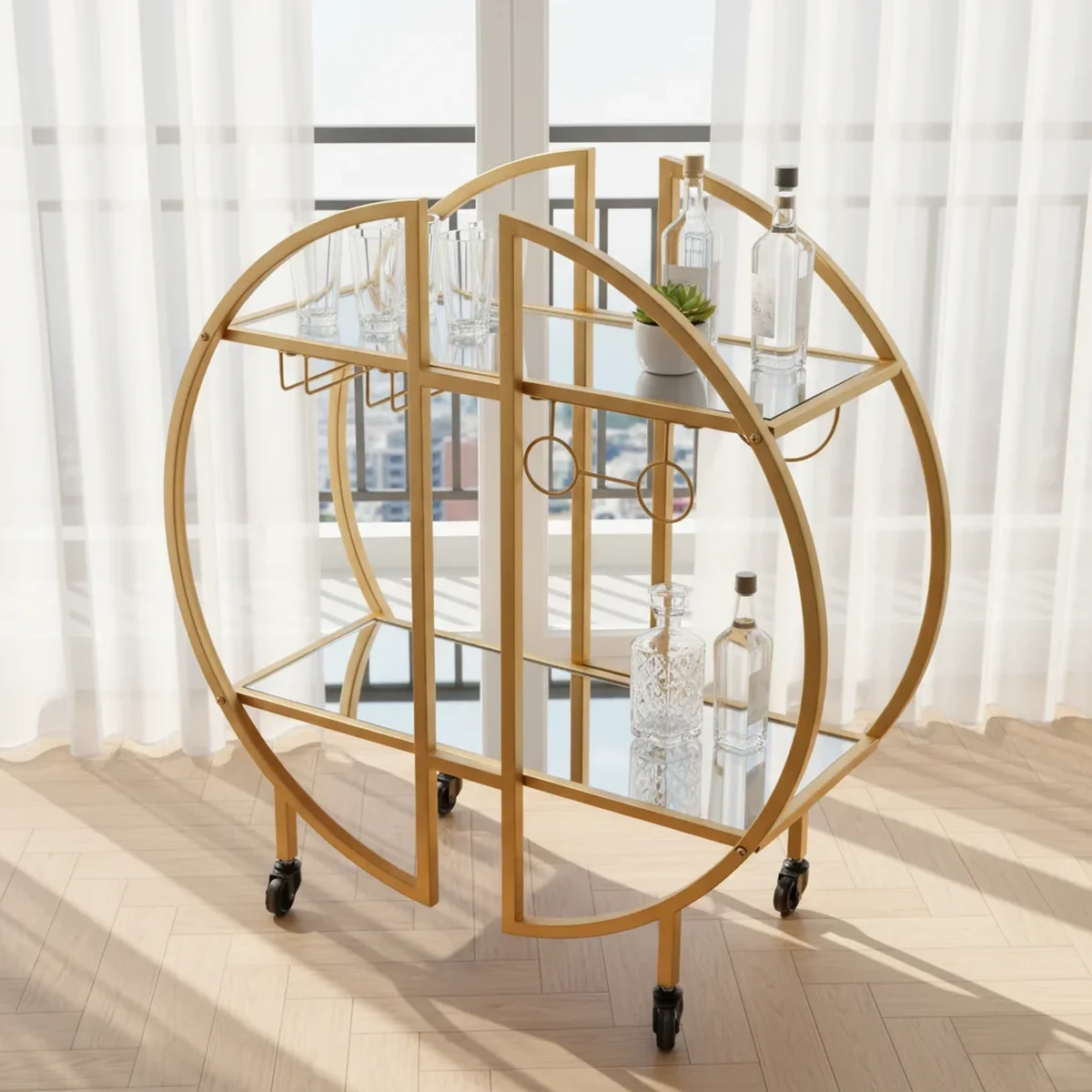 Modern Metal Carved Serving Cart