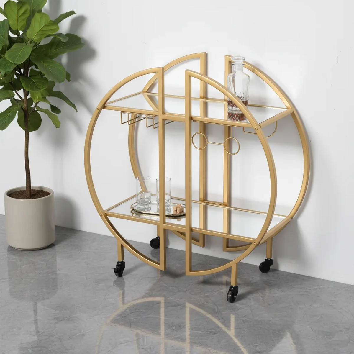 Modern Metal Carved Serving Cart