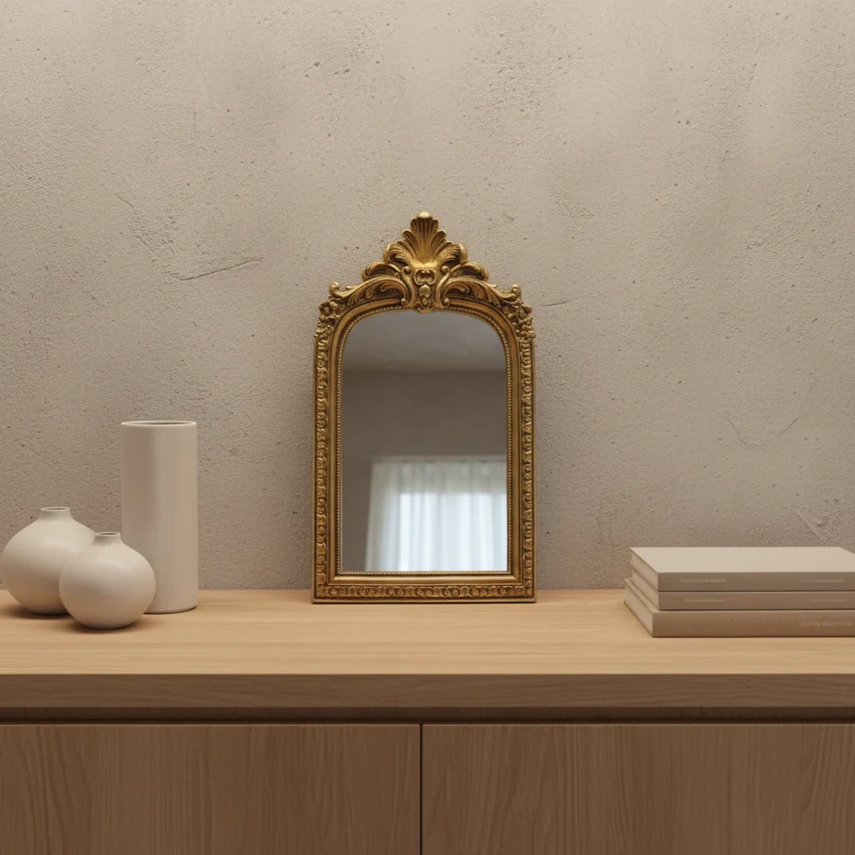 European Resin Carved Tabletop Vanity Mirror