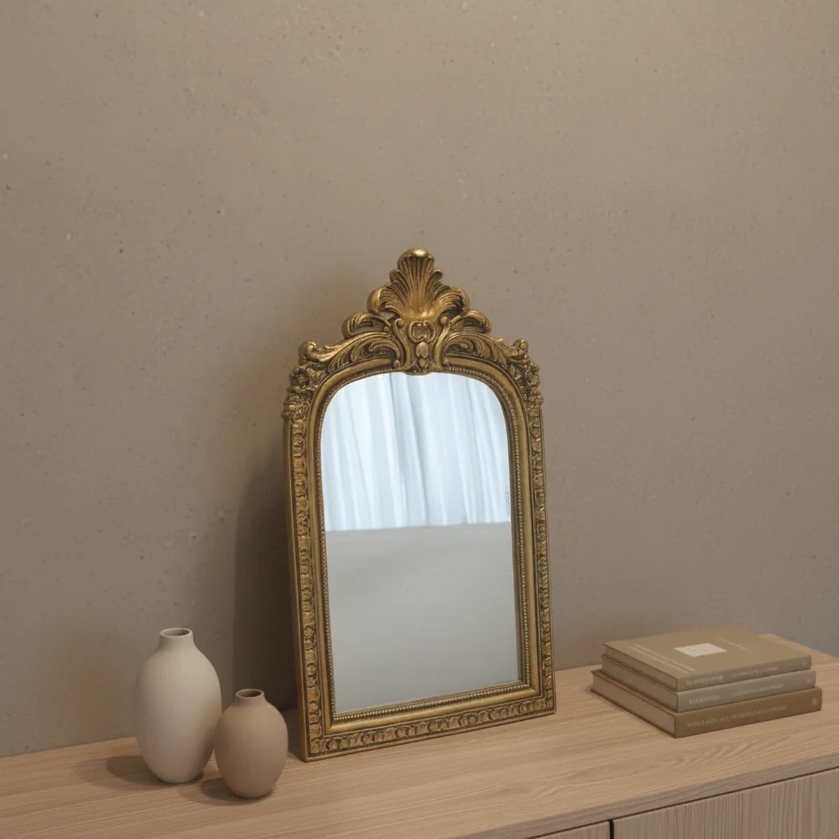European Resin Carved Tabletop Vanity Mirror
