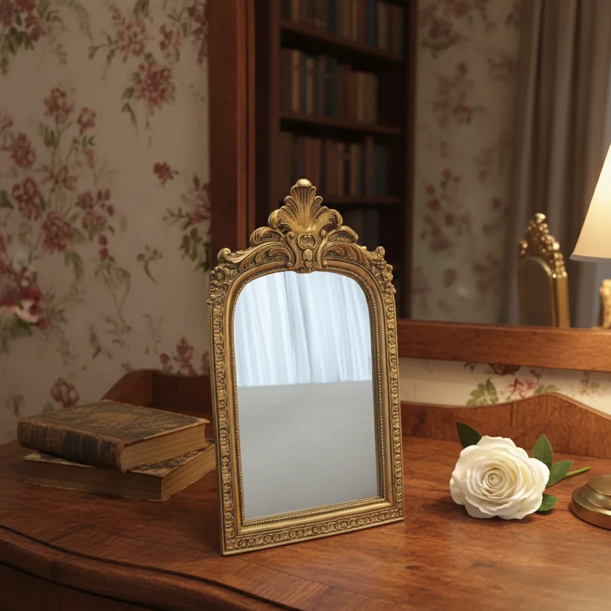 European Resin Carved Tabletop Vanity Mirror