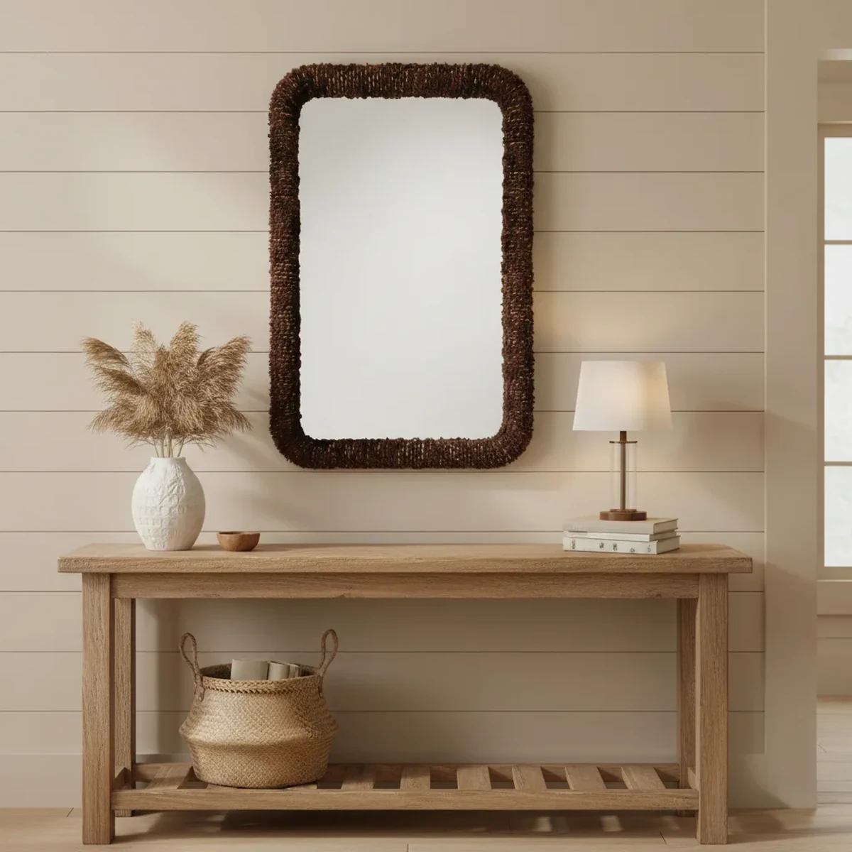 Art Deco Solid Wood Rectangular Wall Mirror