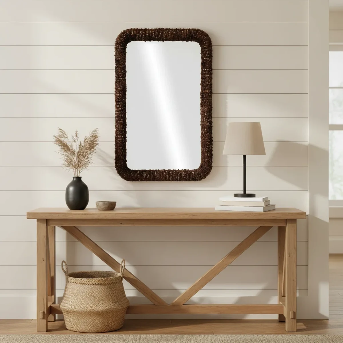 Art Deco Solid Wood Rectangular Wall Mirror