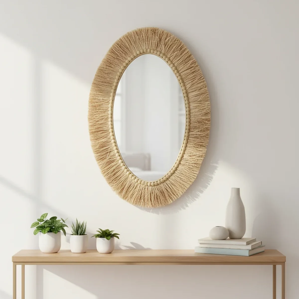 Bohemian Grass Oval Round Wall Mirror