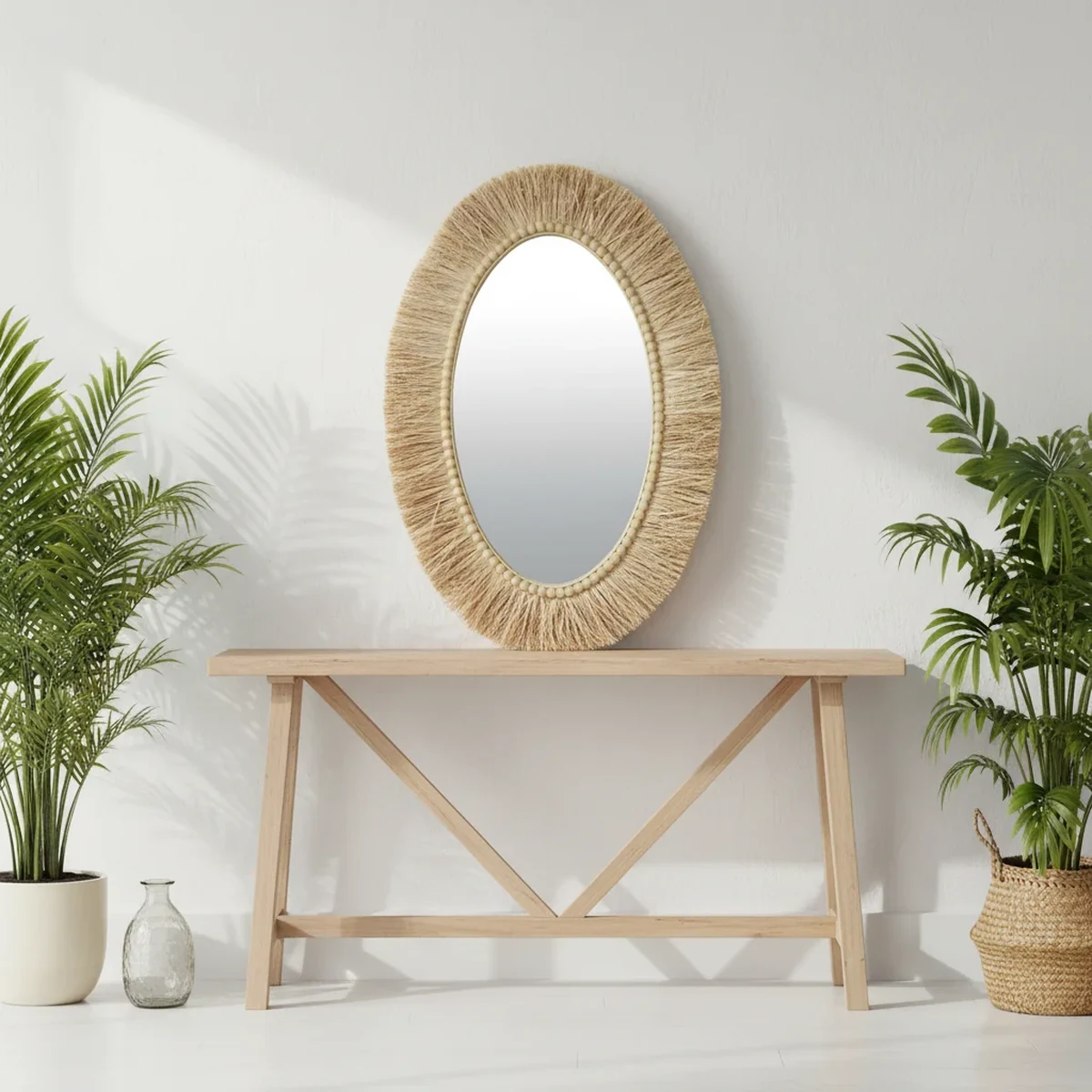 Bohemian Grass Oval Round Wall Mirror