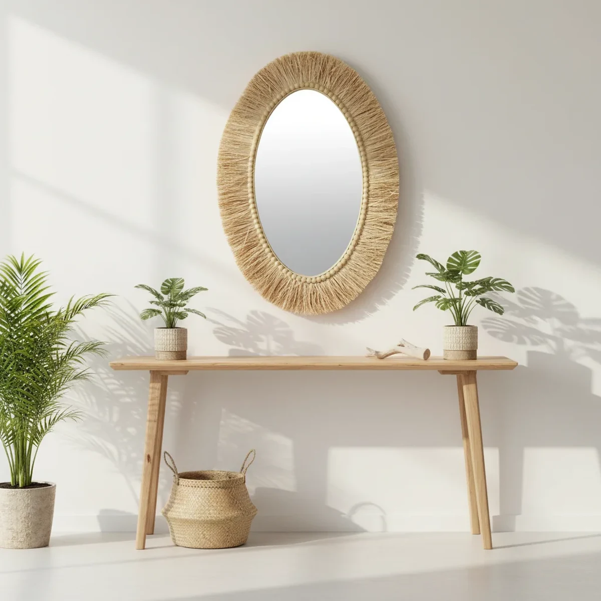 Bohemian Grass Oval Round Wall Mirror