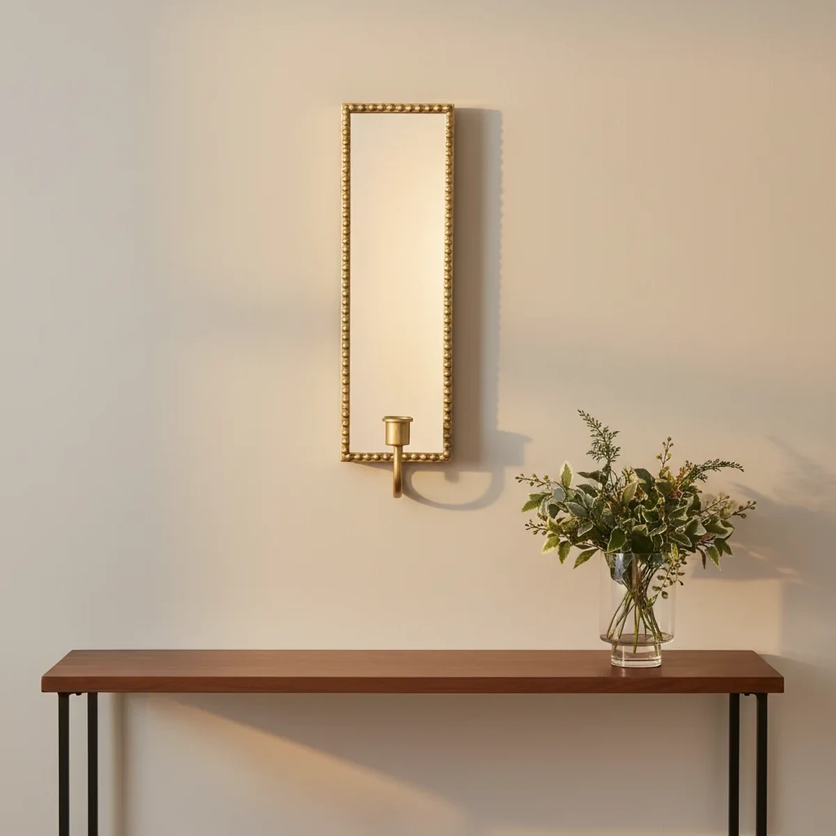 Art Deco Metal Rectangular Lantern Wall Mirror