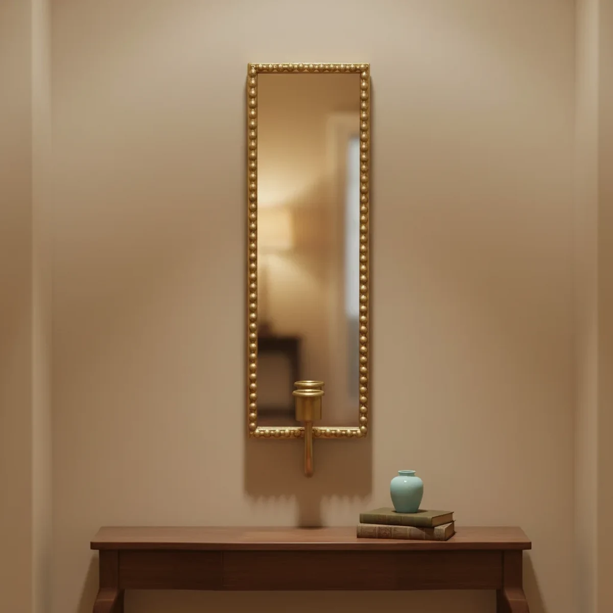 Art Deco Metal Rectangular Lantern Wall Mirror