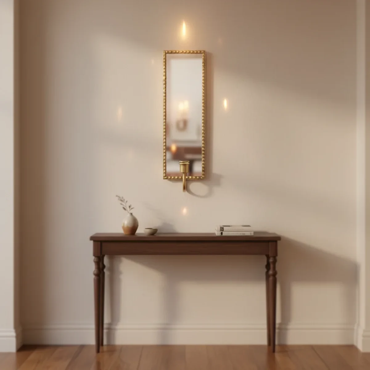 Art Deco Metal Rectangular Lantern Wall Mirror