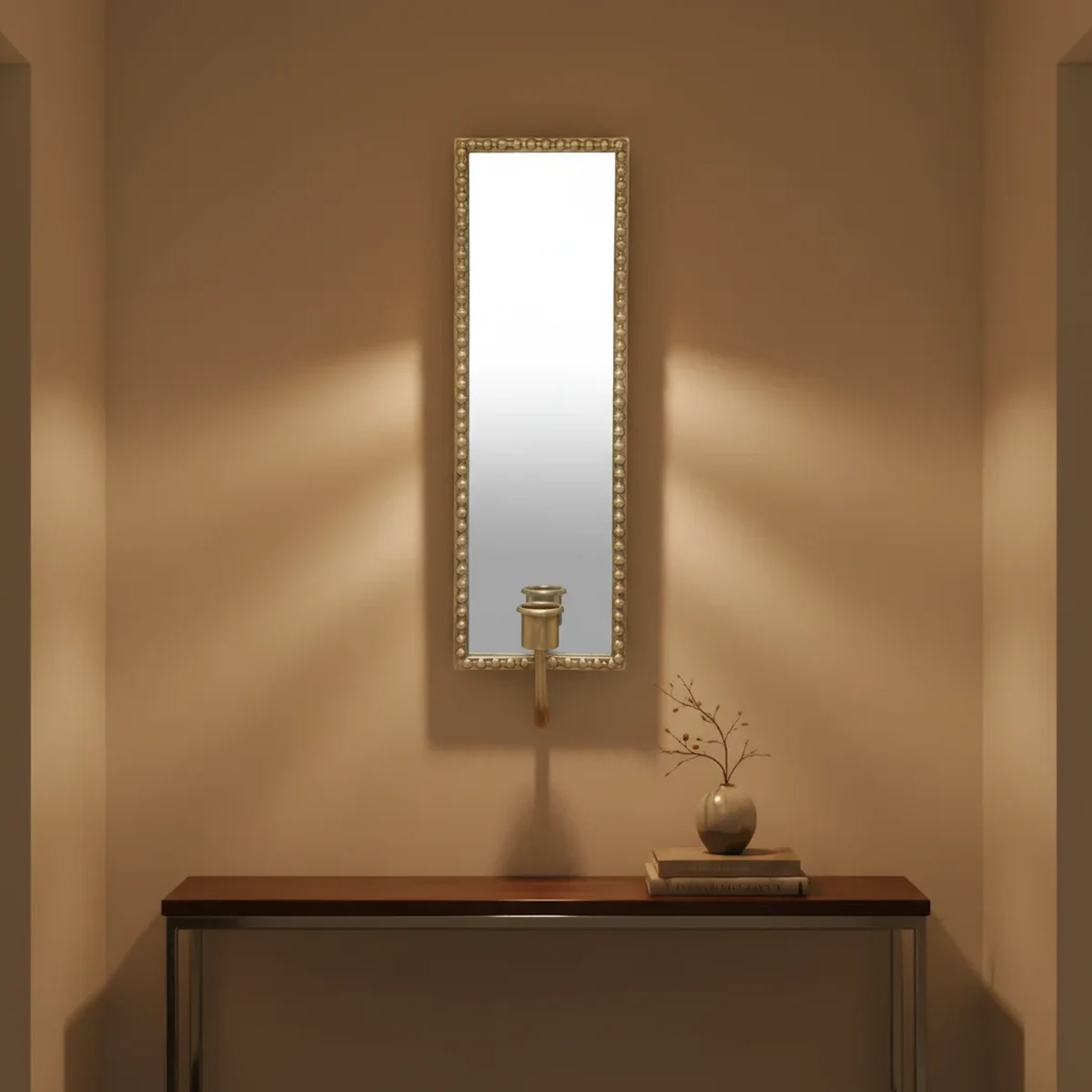 Art Deco Metal Rectangular Lantern Wall Mirror