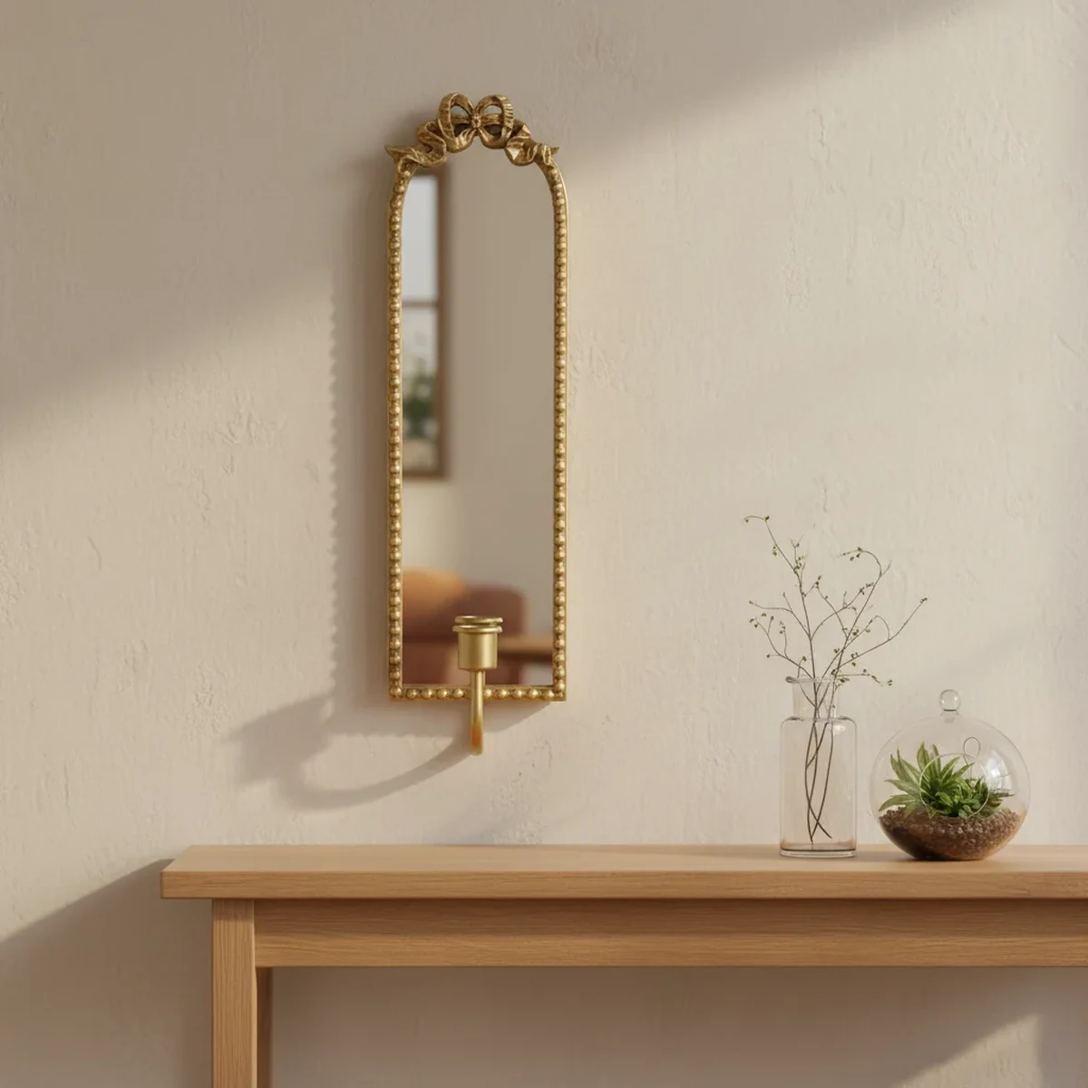 Art Deco Metal Arch Lantern Wall Mirror