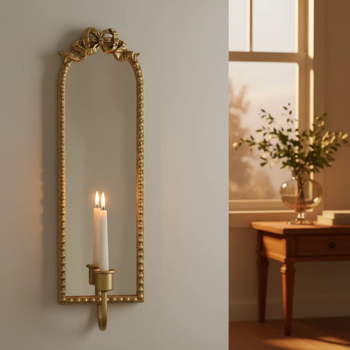 Art Deco Metal Arch Lantern Wall Mirror