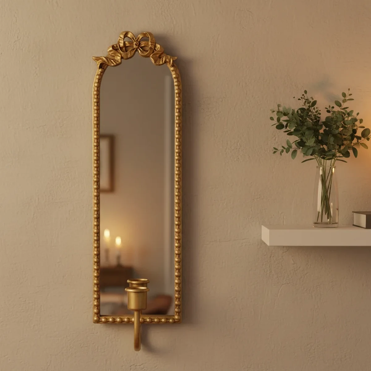 Art Deco Metal Arch Lantern Wall Mirror