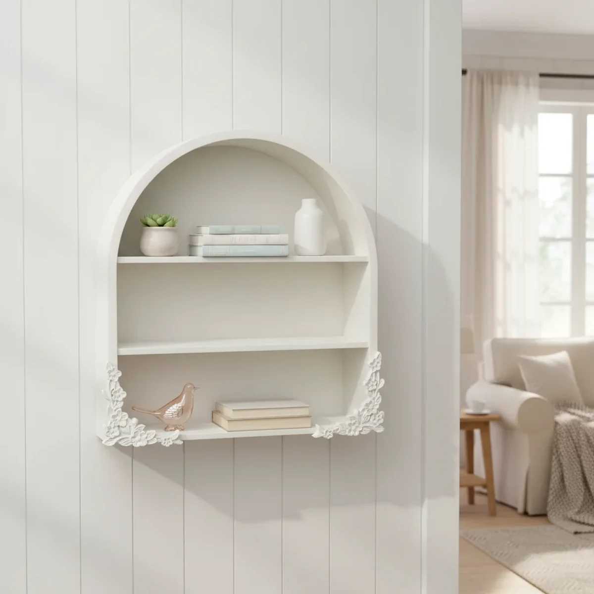 Classic Solid Wood Arched Arch Floating Wall Shelf
