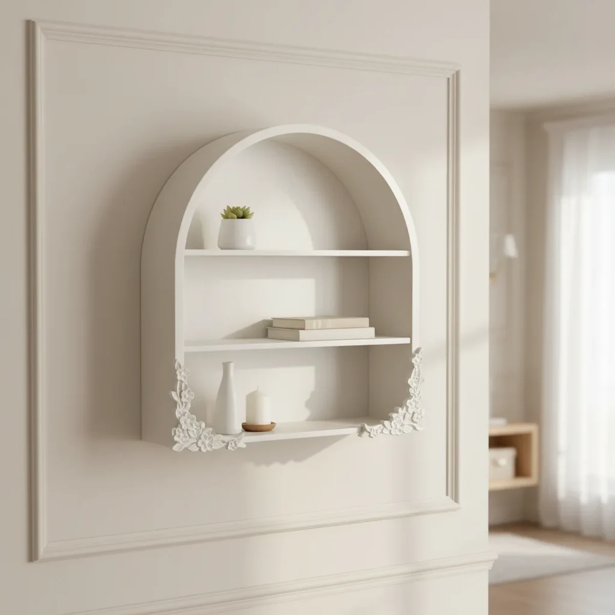 Classic Solid Wood Arched Arch Floating Wall Shelf