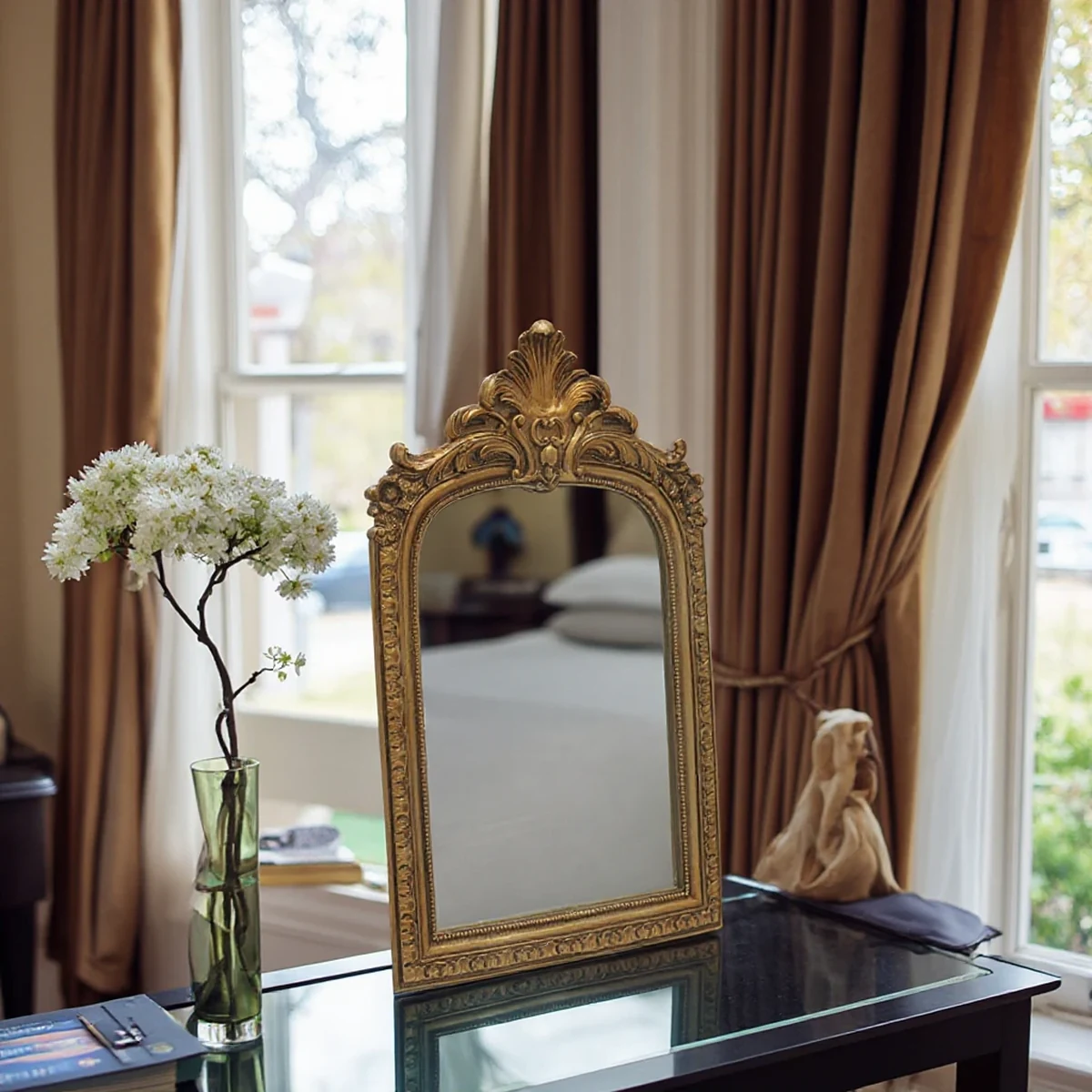 Vintage Resin Arch Side Tabletop Vanity Mirror