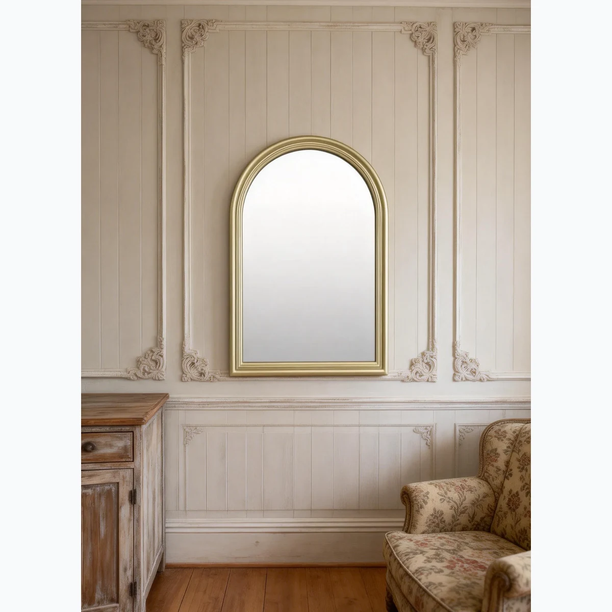 Modern Solid Wood Arched Arch Wall Mirror